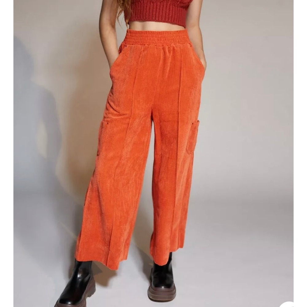 Urban Outfitters Bright Orange Wide-Leg Corduroy Cargo Pants